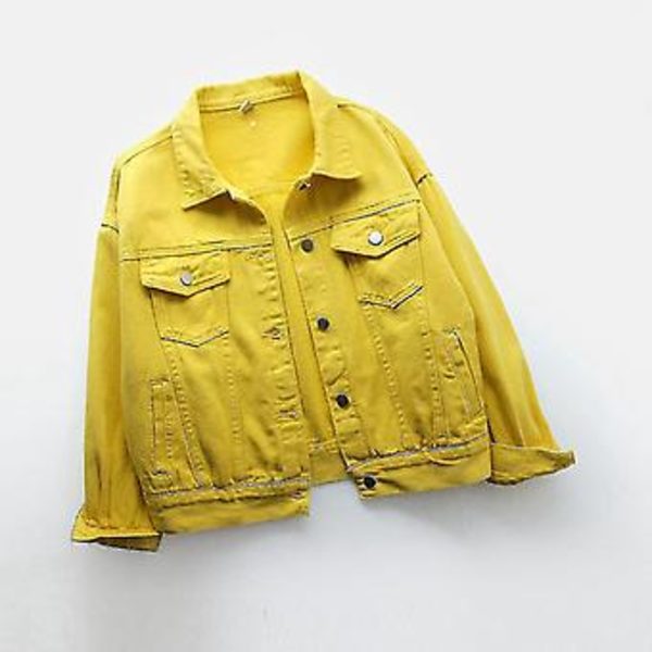 Damjacka med långa ärmar i denim, varm och ytterkläder (XXXL Gul)