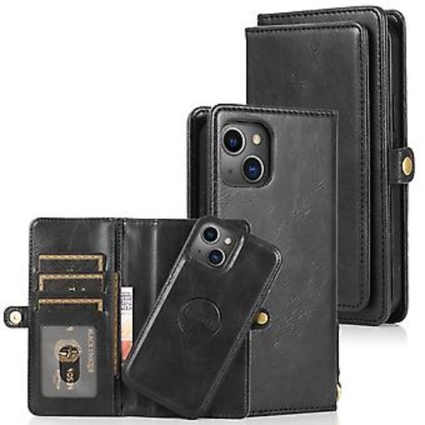 Avtagbart Läderfodral för iPhone 14 Plus (Svart)