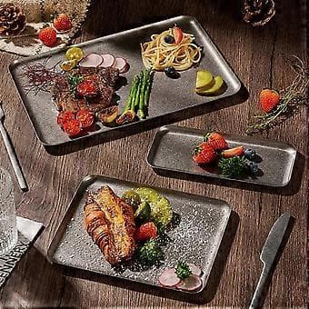 Rektangulær serveringsbakke, køkkenbagebakke, madbakke, opbevaringsbakke, bageplade til madlavning i restaurant (20 cm x 15,5 cm)