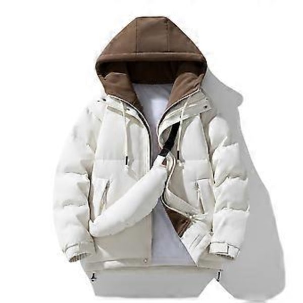 Tvådelad Huvad Bomullsjacka Vinter Tjockad Stycke Bomulls Kläder Mångsidig Varm Överrock Jacka med Väska (vit,2XL)