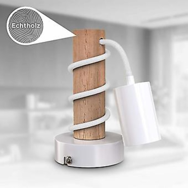 Vägglampa, retro industriell design, trä & metall, vardagsrum & sovrumsbelysning, E27-sockel, för 10W max LED-lampa, vit