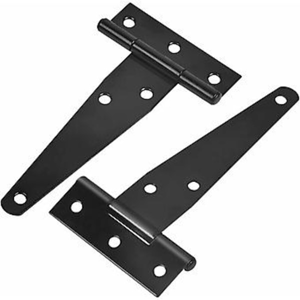 6 stk Svarte Dør T-Hengsler med Skruer, 3 Tommer T-Strap Hengsler, Låvedørhengsler, Tunge T-Bar Port Hengsler for Tre Gjerder Skuffer Skap Vindu