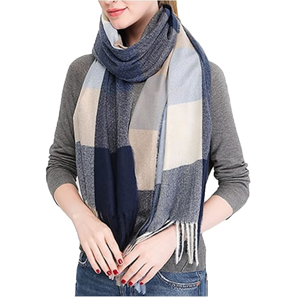 Dametøjsscarf Langt Sjal Vinter Tyk Varmt Strikket Stort Tartan Sjal