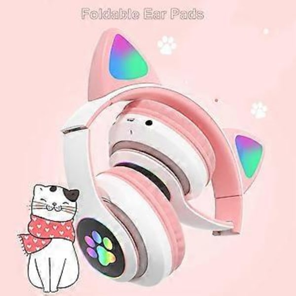 Chronus Headset - Vikbara hörlurar med kattöron Bluetooth LED Blinkande Ljus Trådlöst Headset (Svart)