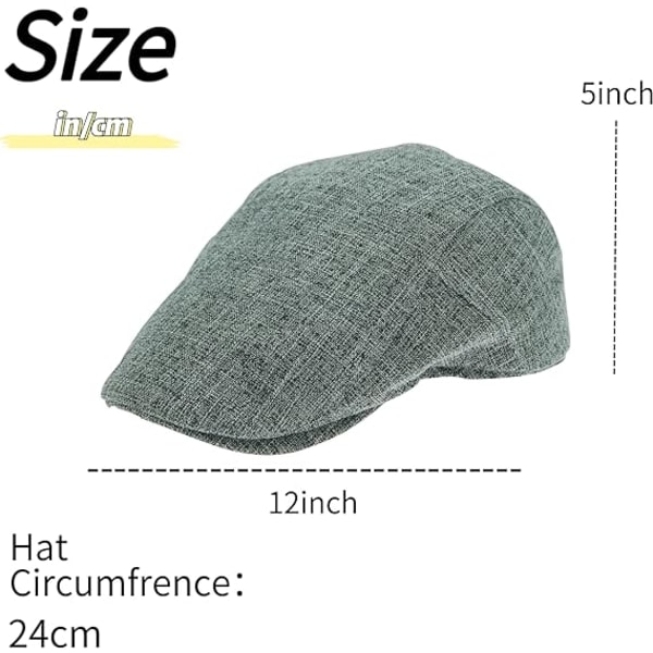 1 stk. Hør Flat Cap til Mænd Grå Sort