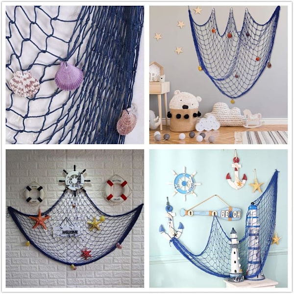 1 kpl sininen, 1M x 2M koristeellinen kalastusverkko, merellinen Välimeri