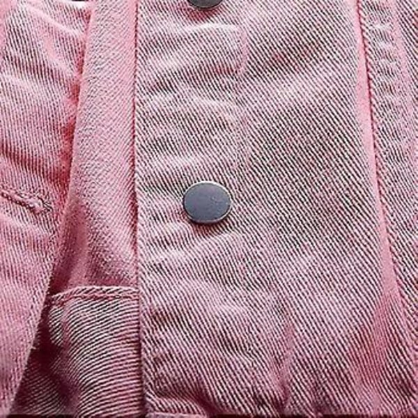 Damer Forår Og Efterår Frakker Varme Solid Langærmet Denimjakke Yderbeklædning XXL Pink