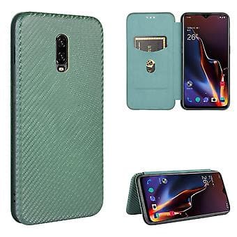 Til OnePlus 6T Kulfiber Læderetui (Grøn)