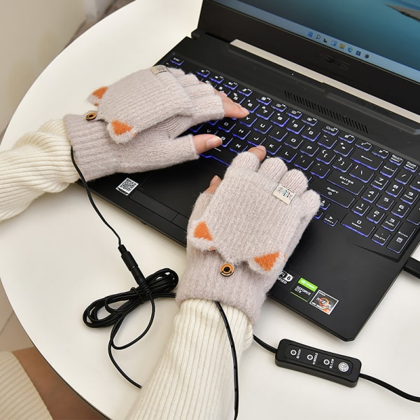 USB-opvarmede handsker Cats Fingers (Off White B) Fuldopvarmet Warm Glo