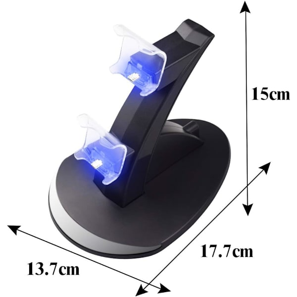 (Svart) PS4 Controller Laddningsstation, Dubbel USB Snabbladdningsstativ med LED-indikator, Kompatibel