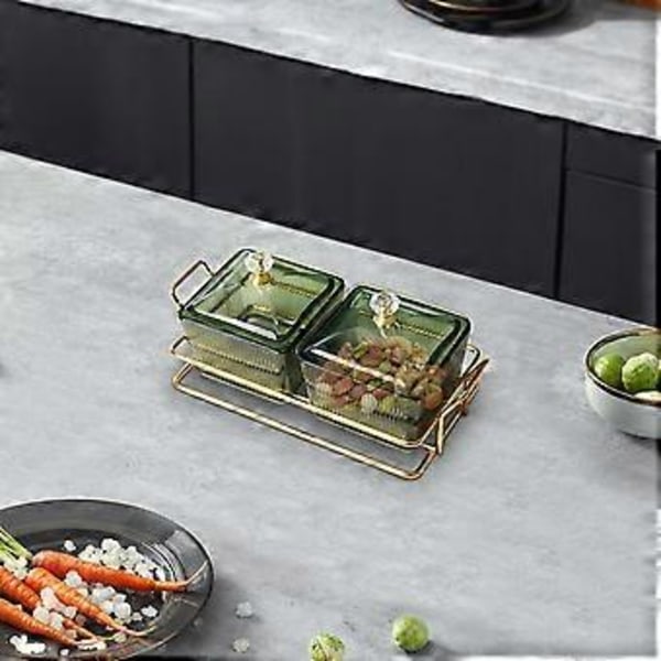 Torkad Fruktfat Godis Nötter Skål med Lock Lyxig Matförvaringslåda Aptitretare Serveringsbricka Uppdelad Serveringsfat för Bröllop (2 fack)