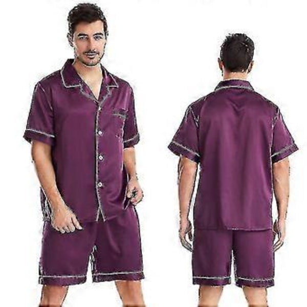 Men Satin Silk Soft Sleepwear Pajama Set_y V (L Purple)