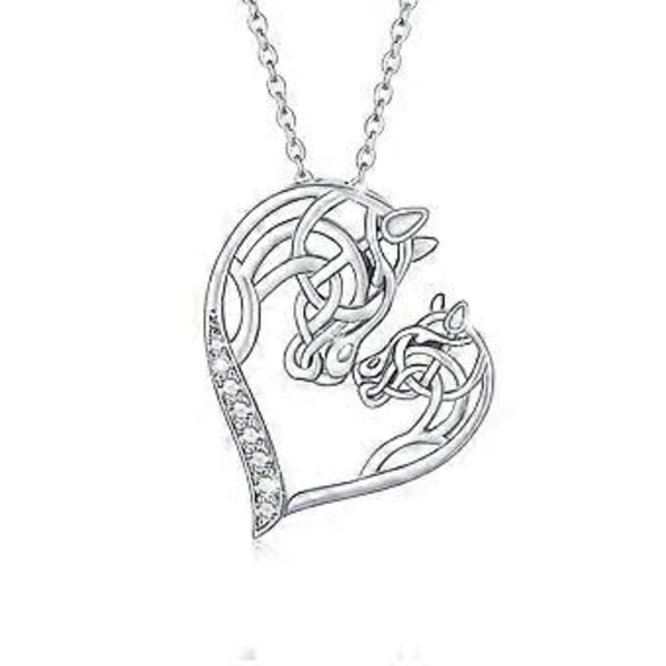 Halsband för kvinnor med häst, sterling silver, hjärta, hästhänge, kubisk zirkonia, med kedja 45 cm för kvinnor och flickor