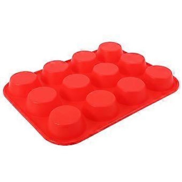 12 Kop Kageform Fødevaregodkendt Silikone Rød DIY Muffin Cupcake Non-Stick Bageform