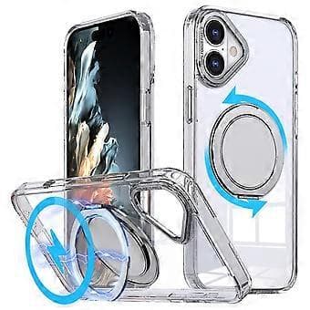 Kompatibelt för iPhone 16 Mobilskal Ring Stöd Bakstycke Kompatibelt med MagSafe (Transparent)