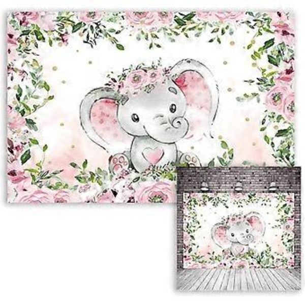5x3ft Baby Elephant Baggrund til Pige eller Dreng Baggrund Kønsafsløring Tilbehør Blush Pink Grønt Løv Babyshower Party Banner Dekorationer til Pige