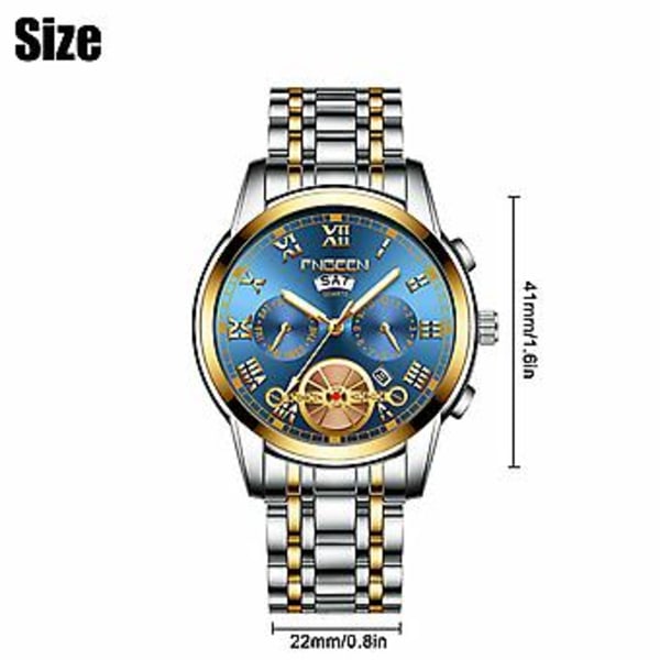 Herrklocka Relojes De Hombre Rostfritt Stål Quartz Klassisk Vattentät (Guld Blå)