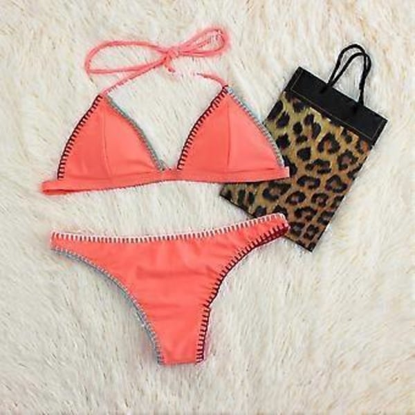 Bikini Baddräkt för Kvinnor Triangel String Halter Tvådelad Baddräkt Set