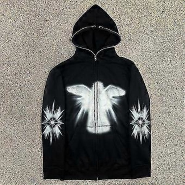Herre- og dame skull lazy style 3D digital print hættetrøje med lange ærmer og lynlås (5XL)