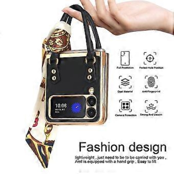 Elegant Ribbon Fodral Kompatibelt med Samsung Galaxy Z Flip 3, Slim Pu Läder Stötsäkert Skal med Handgrepp