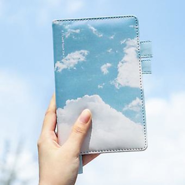 Premium PU notesbog A6 blå til Sky Cloud 128 ark håndbog gaver til piger Wo( Lyseblå)