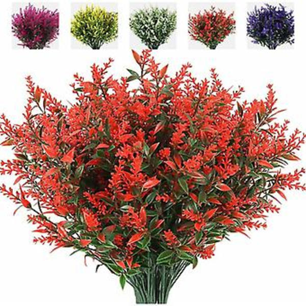 Konstgjorda Lavendelblommor Växter 8 Paket UV-Resistenta Falska Utomhus Plastgrönska Buskar Växter Hängande Planterare Kök Hem Bröllop Kontor Trädgård