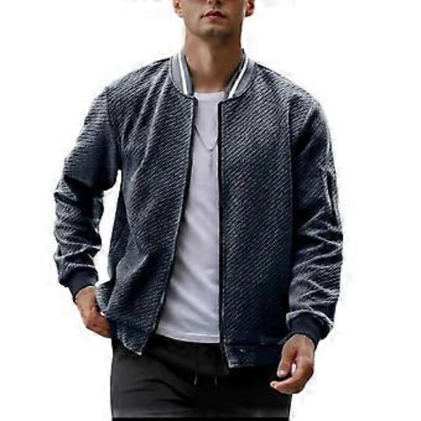 Herr Casual Jacquard Bomberjacka Lättviktsjacka Mode Dragkedja Kappa Armfickor Höst Streetwear Man (XL marinblå)