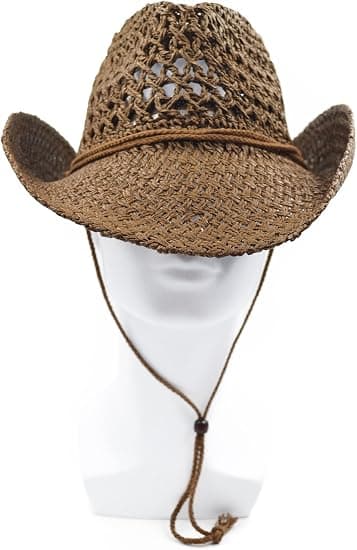 Voksen solhatt i strå, western cowboy-hatt, kaffe