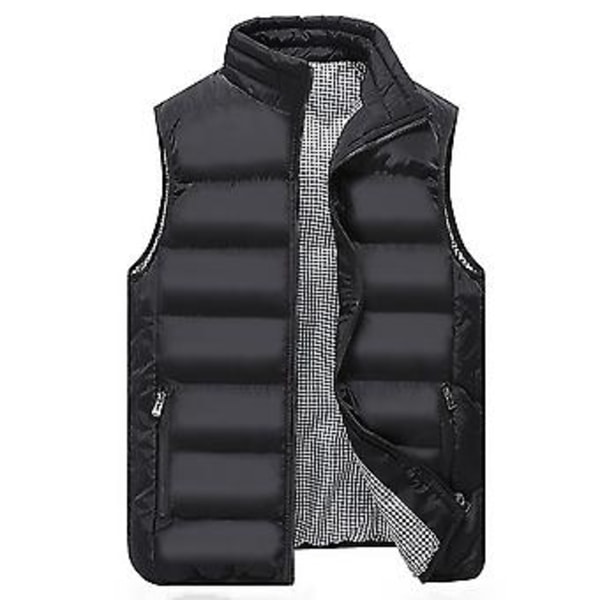 Fianao Plus Size Herre Mote Vinter Ermeløs Rutete Fôr Kort Varmt Ned Veste (XL Svart)