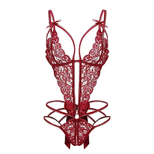 Kvinnors djup V-spets Teddy One Piece Lingerie Cutout Strappy Linge