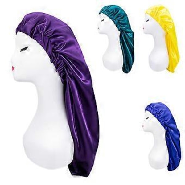 Elastisk fläckbonnet Andningsbar Multifunktionell Bred Kant Långt Hår Sovmössor Wrap Bonnet för Kvinnor QinHai (Ha Cyan)