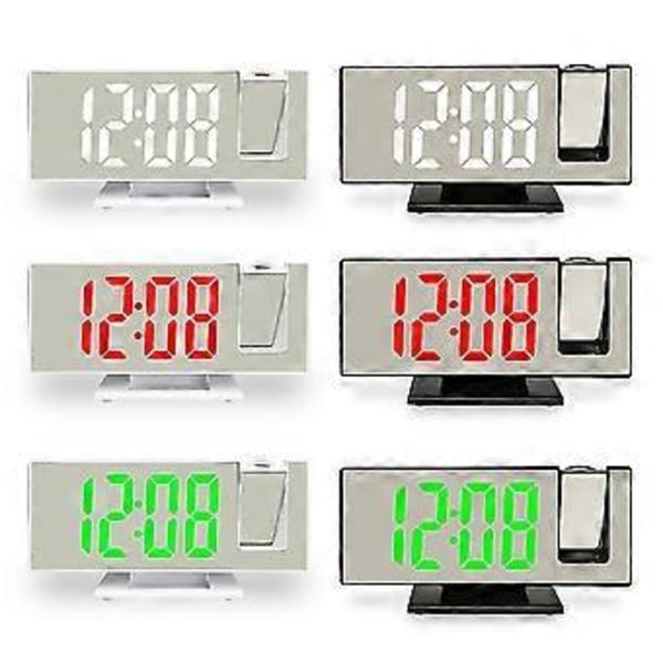 LED Digital Projektionsväckarklocka Temperatur Datum Snooze Takprojektor (vit med gröna bokstäver)