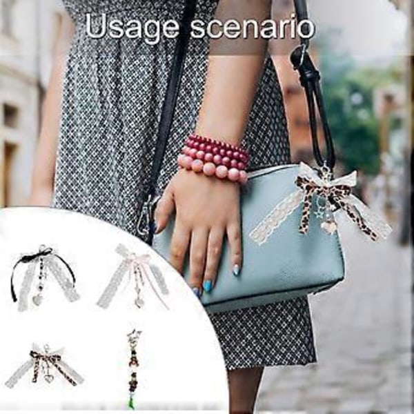 Spets Rosett Hjärta Berlock Nyckelring Fluga Väska Hänge Färgglad Pärlstav Nyckelring Stilfull Väska Accessoar för Fashionistas( 3)