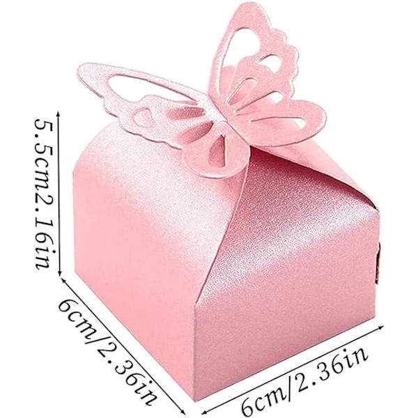 Pige Butterfly Dåb Dåse, 50stk Pink Candy Box, Dåb Dåse til