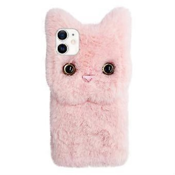 Plysch Katt Telefonskal Härligt Tecknat Telefonskydd Kompatibelt för iPhone 12/12 Pro