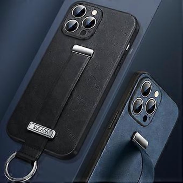 SULADA Fashion Series til iPhone 15 Pro Max Etui PU+PC+TPU Telefon Skal med Rem Støttefod (Style D)