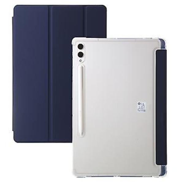 3-Taitettava Selkeä Akryyli Nahkakotelo Samsung Galaxy Tab S9 Ultra/S8 Ultra:lle (Tummansininen)