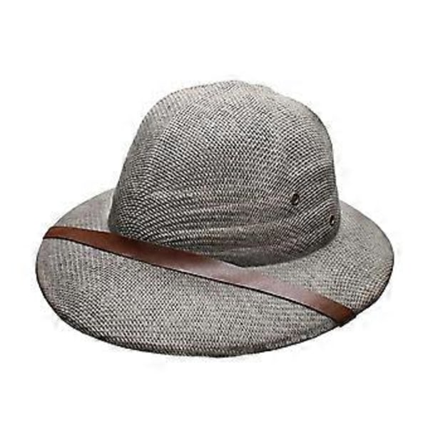 Handgjord Stråhatt Elegant PU-bälte Dekorerad Solhatt för Kvinnor Fest Brittisk Pith-hatt Stråstickad Stråhatt Grå(Grå)