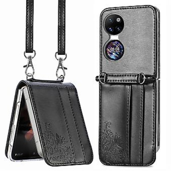 Diagonal Embosset Lommebok-etui for Huawei P50 Pocket (Svart)