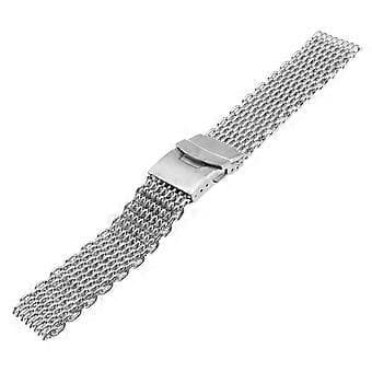 20mm Hajmaske Rustfrit Stål Urrem Foldespænde Urarmbånd (Kort Mønster Sølv)