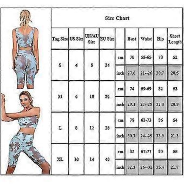Yoga Kläder Dam Tie Dye Sport Yoga Set Crop Tops Byxor Träningskläder Set (L)