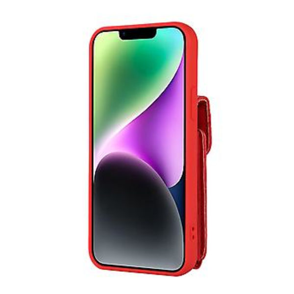 Läderfodral med kortfack för iPhone 14 Plus (Röd)
