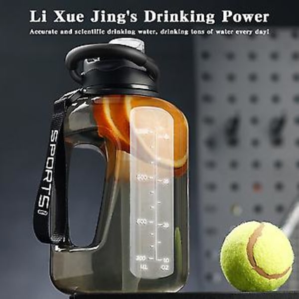 1700ml/2500ml Stor Vattenflaska med Skala Mode Stor Sportflaska för Träningspass(1700Ml Svart)