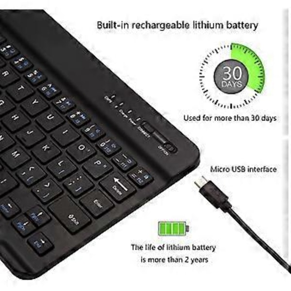 Bluetooth-näppäimistö, Ultra-ohut Ladattava Langaton Bluetooth-näppäimistö yhteensopiva iOS:n kanssa