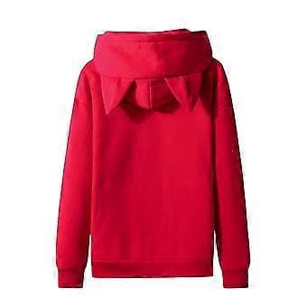 Herre Casual Solid Pullover Hettegenser med Katteører, Fleece og Lomme (S Rød)