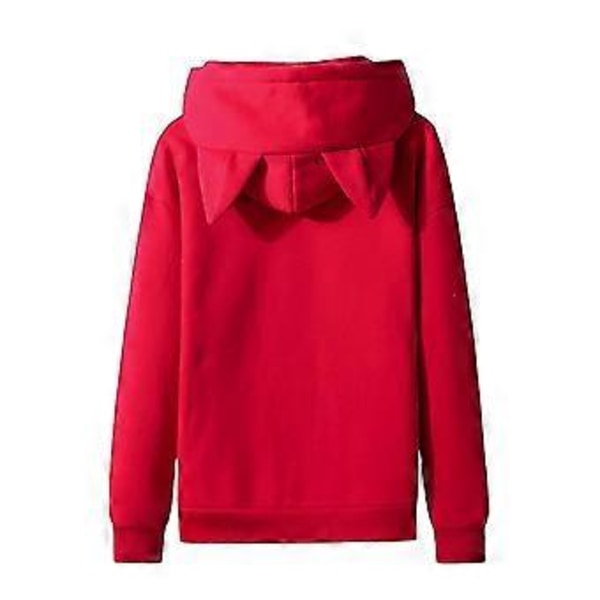 Miesten rento yksivärinen vetopaita kissankorvat hupullinen fleece taskullinen collegepaita huppari (S Punainen)