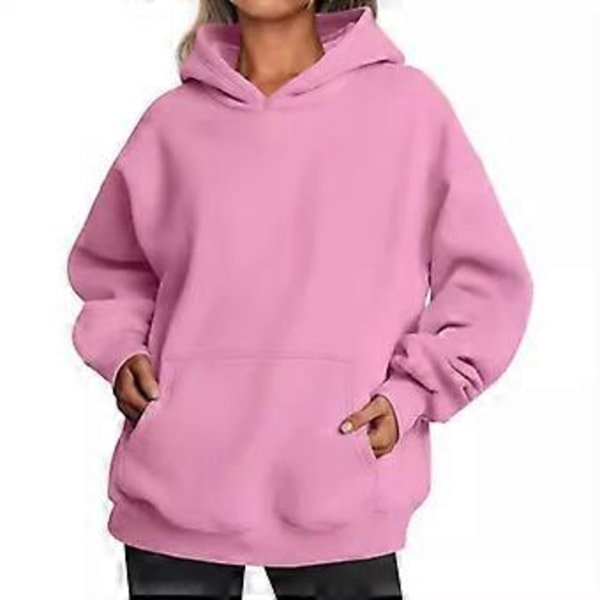 Løse hættetrøjer til kvinder, langærmet pullover (S Pink)