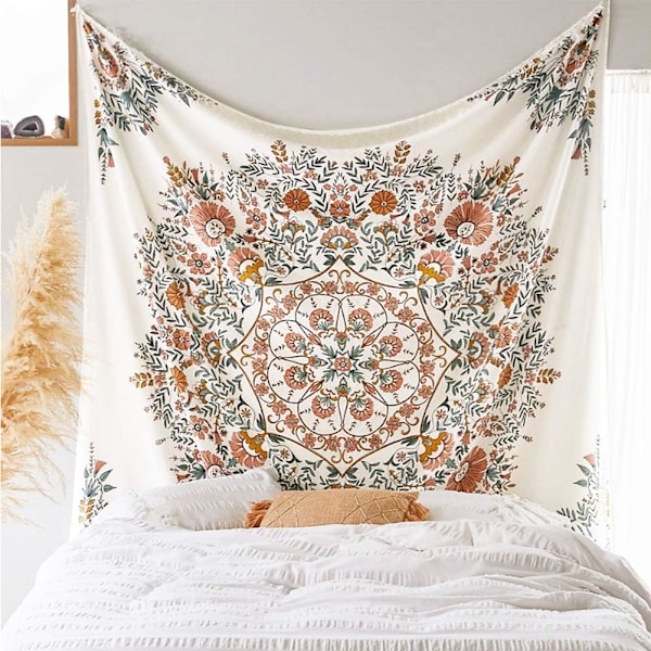 Mandalablomma Väggbonad - Boho Hippie Vit Väggbonad*