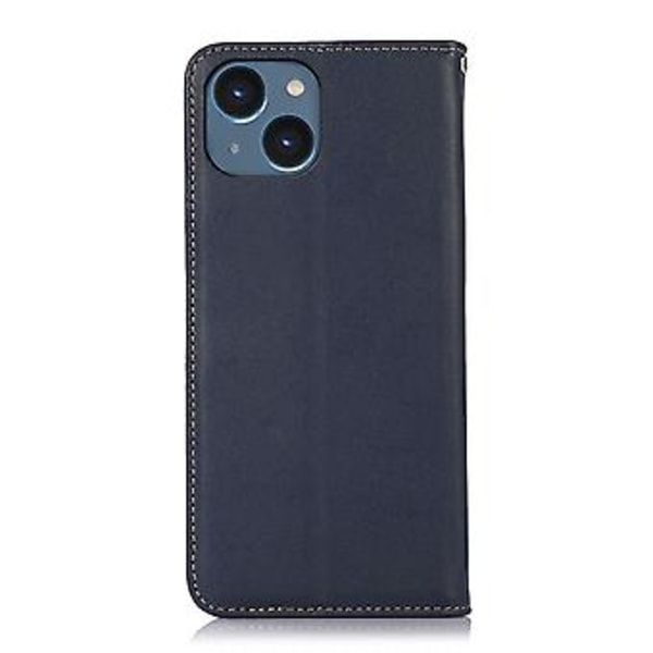 KHAZNEH Nappa Läder Telefonfodral för iPhone 15 Plus (Blå)