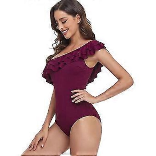 Dame Badetøj Ensfarvet One-shoulder Badedragt, Flæsekanter One-piece Pit Strip Europa Og USA Flere Størrelser Tilgængelige (XL Hvid)